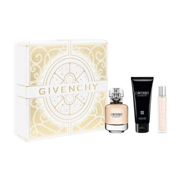 Coffret Givenchy l'interdit 3 pcs ( EDP 80 ml + EDP 12.5 ml + lait de corps 75 ml ) Coffret Givenchy l'interdit 3 pcs ( EDP 80 ml + EDP 12.5 ml + lait de corps 75 ml )