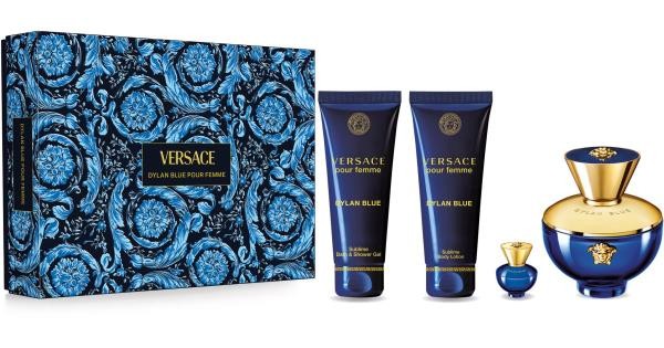 Coffret versace dylan bleu pour femme 4 pcs (EDP 100 ml +EDP 5ml +Body lotion 100 ml +gel douche 100 ml )